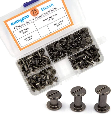 75 Sets Chicago Screws Assorted Kit 3 Sizes Gun Meta Leather Rivets 1/4 3/8 1/2 - Picture 1 of 12