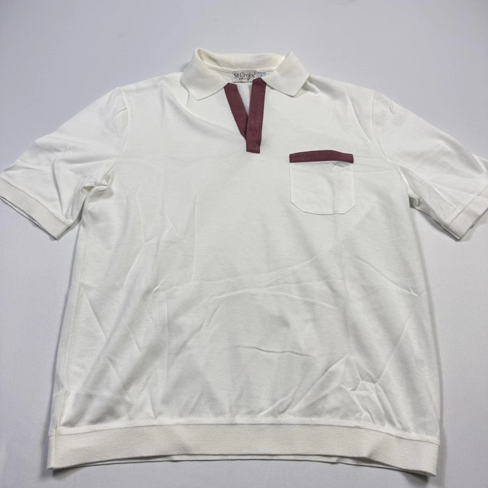 Camisa Polo St. Croix Tejidos Para Hombre Grande Blanca Borgoña Borgoña Manga Corta Hecha en EE. UU. Foto 2 de 4