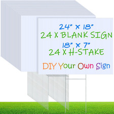 24 Blank Yard Signs with H Stakes 18x24 for Sales, Graduation, Parties