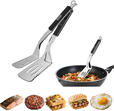 11.5-Inch Stainless Steel Tongs for Cooking   Versatile Metal Spatula Tongs for