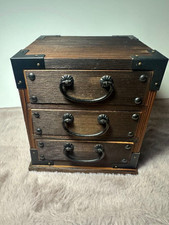 Japanese Vintage Wooden 3 Drawer Mini Chest Desktop Storage Dark Brown Retro