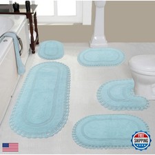 Home Weavers Hampton Crochet 5 Piece Bathmat Set with Contour - Aqua