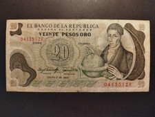 BANCONOTA DA 20 PESOS ORO DELLA COLOMBIA. 1983.