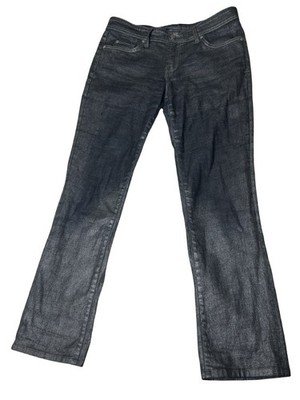 Y2K Vertigo Metallic Coated Jeans Women Sz 31 Grayish Blue Bootcut Mid Rise