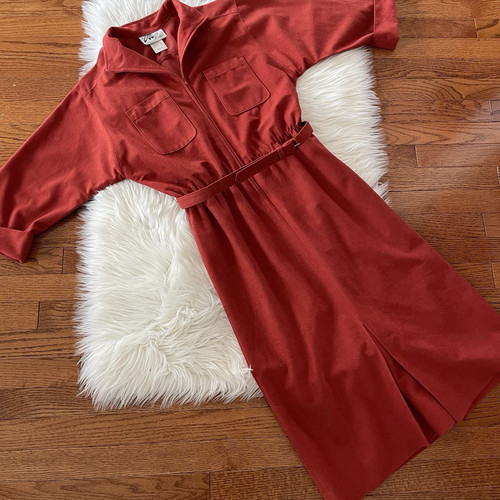 Vintage Willi California Orange Red Belted Dress Midi Sz 12 Housewife Homemaker