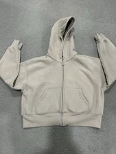 Aritzia Hoodie Women's Medium Beige Cozy Fleece Boyfriend Boxy Full Zip Cropped