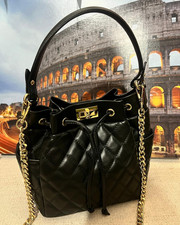 Borsa secchiello trapuntata nera Vera Pelle genuine leather bag