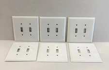 Lot Of 6 TayMac WJW-TT Jumbo Metal Wallplate Double Toggle Wall Plate White