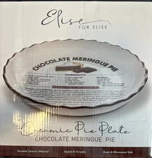 Elise for Elise Ceramic Pie Plate Chocolate Meringue Pie 11 Inches Brand New