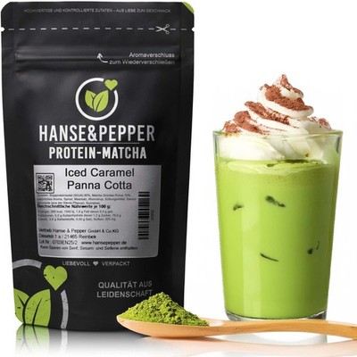 500g Protein Matcha-Iced Caramel Panna Cotta Eiweiß 100% Vegan Sojaproteinisolat