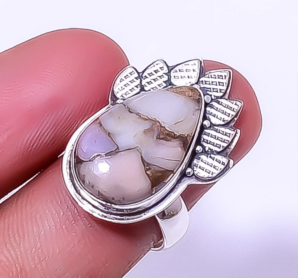 Ópalo Rosa Cobre - Anillo Peru Plata de Ley 925 Hecho a Mano Ajustable (7) A313 Foto 3 de 4