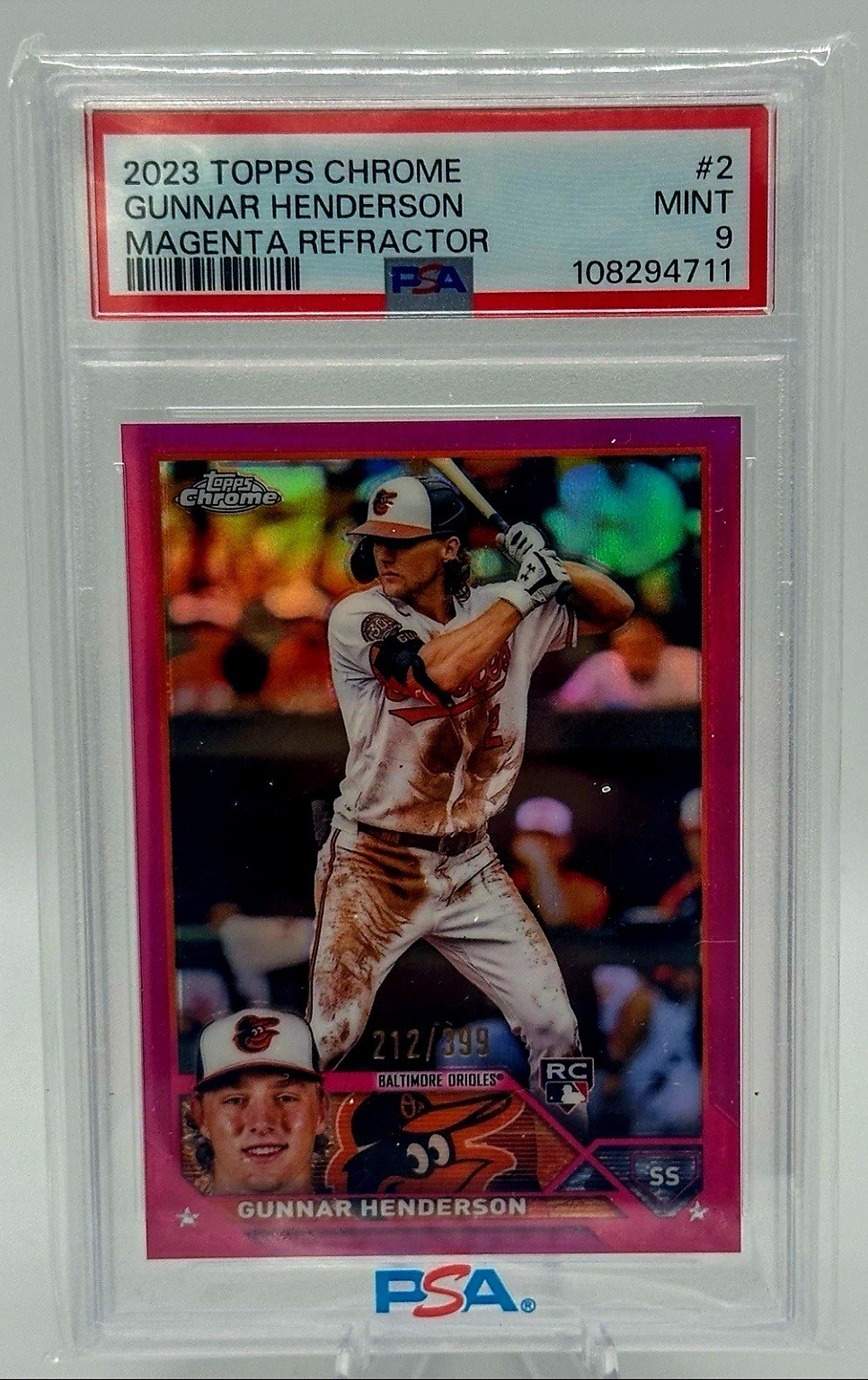 2023 Topps Chrome Gunnar Henderson RC #2 Magenta /399 PSA 9  Orioles 🔥🔥🔥