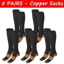 5 Pairs Copper Compression Socks 20-30mmHg Graduated Support Mens Womens S/M-XXL