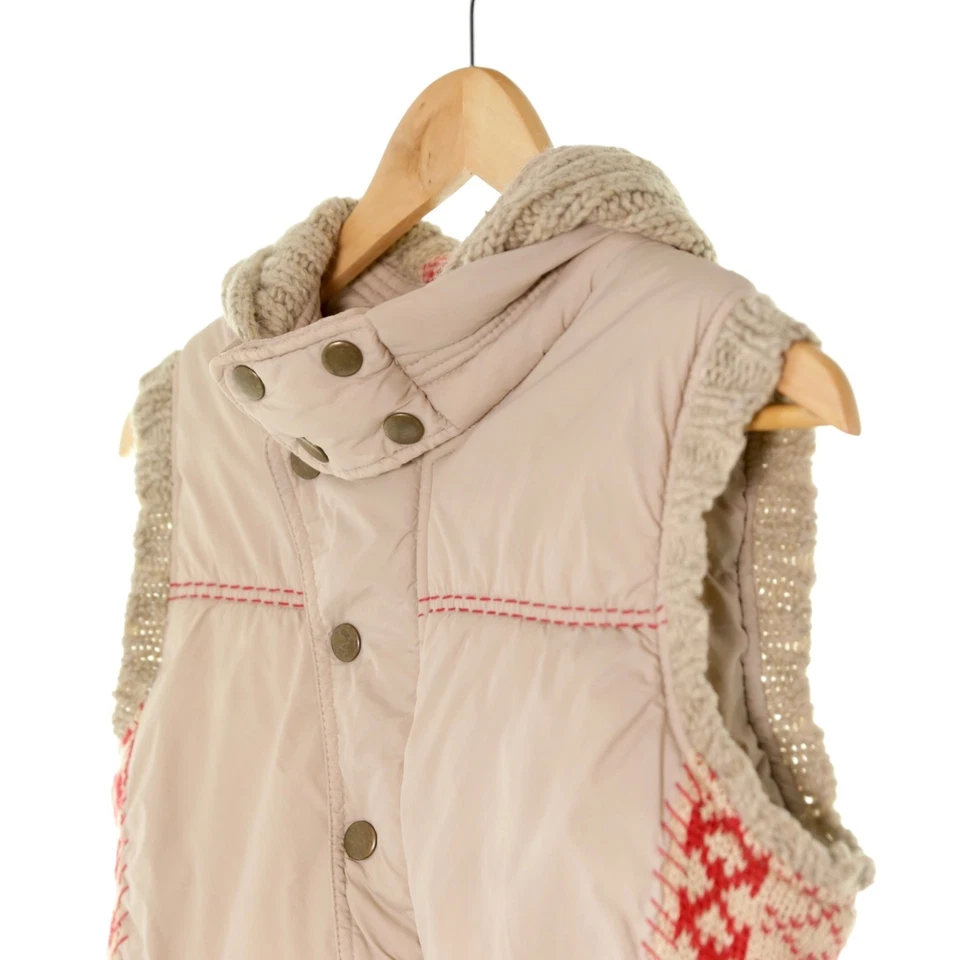 Chaleco Free People tejido en contraste con capucha rojo tostado acolchado cremallera botón a presión para mujer S Foto 3 de 4