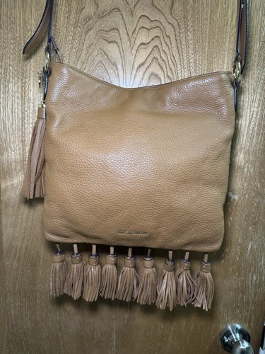 Michael Kors Camel Brown Tasseled Crossbody Purse Braid Strap Design Western - Picture 2 of 17