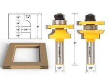 Round Over 2 Bit Rail and Stile Router Bit Set - 1/2" Shank - Yonico 12241