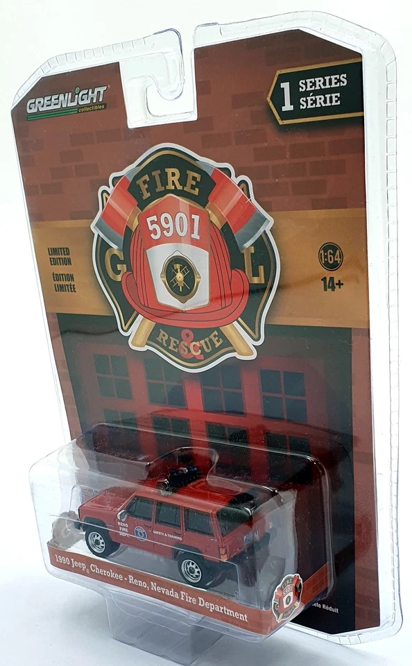 Greenlight 1/64 Scale 67010-D - 1990 Jeep Nevada Fire Department - Red - Image 3 of 4