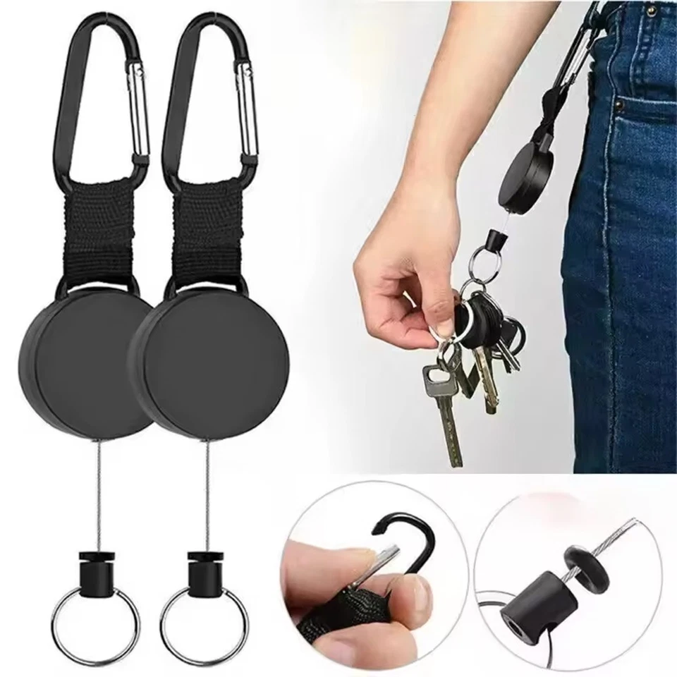 1-10X Steel Wire Rope Elastic Key Chain Recoils Retractable Anti Lost Badge Reel - Image 3 of 4
