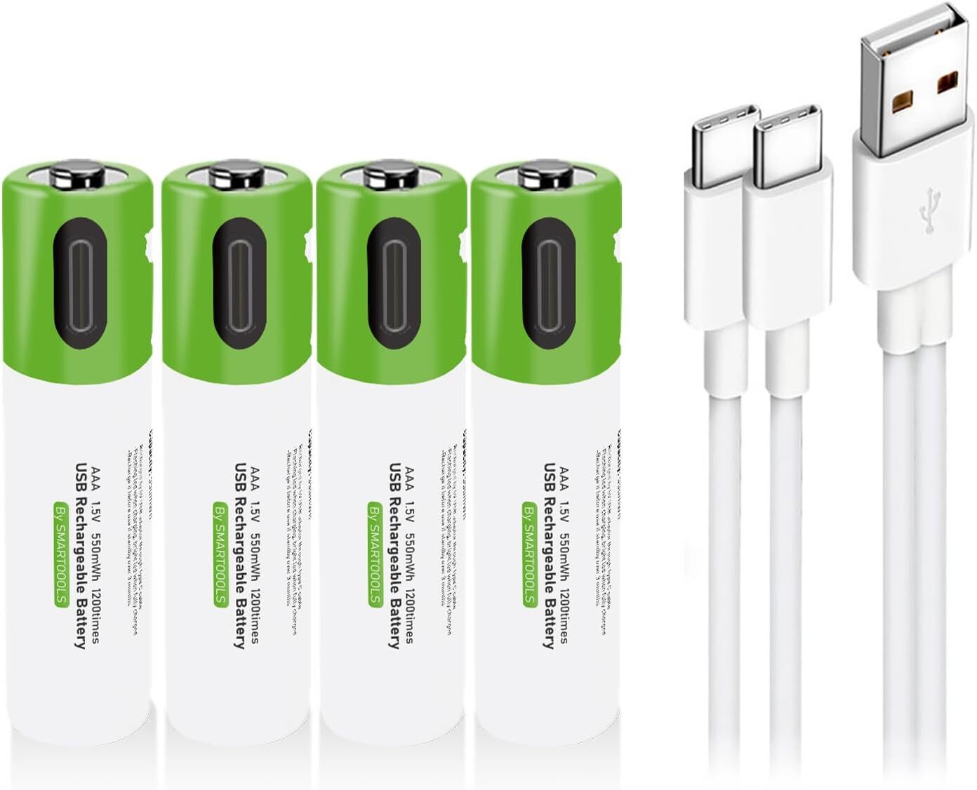 Pack 4 piles rechargeables AAA USB Lithium 1.5 V pour jouets et souris