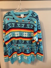Lrg Aldi Grocery store acrylic pullover Christmas Holiday Colorful sweater shirt