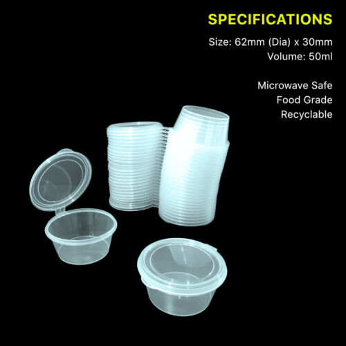 Plastic Sauce Container Reusable Hinged Lid Clear Pot Cup 1oz 2oz 3oz 4oz 35ml - Picture 5 of 8