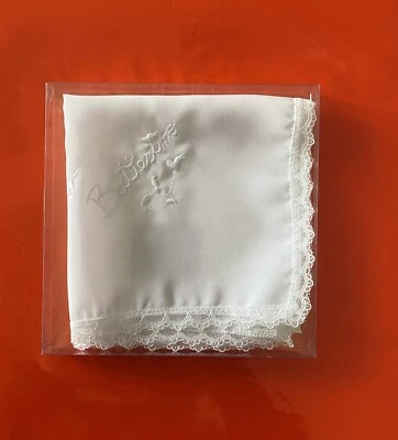 Fazzoletto Da BATTESIMO Con Merletto  100% Seta e Ricamo " BATTESIMO " - Bild 1 von 3