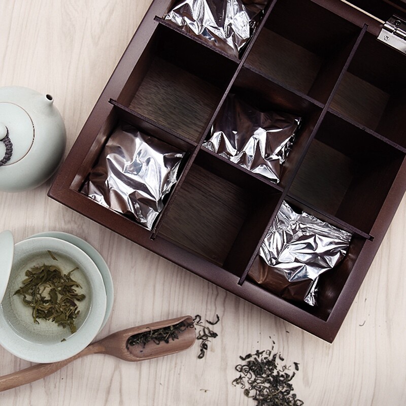 2X(Wooden 9 Grids Tea Box Tea Bags Container Storage Box Square Gift