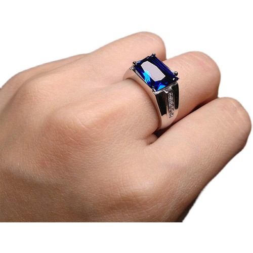 Blue Crystal Cz Mens Silver Ring Wedding Fashion Rings Jewelry Man Accessories - Picture 6 of 18