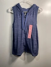 active life womens blue heather sleeveless zip up hooded vest size small