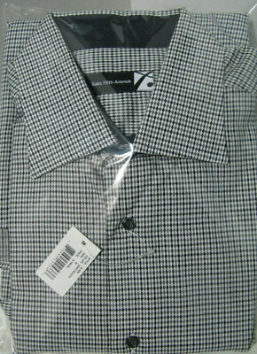 Saks Fifth Avenue M 100% Cotton Casual Business Diamond Detail Dress Shirt 