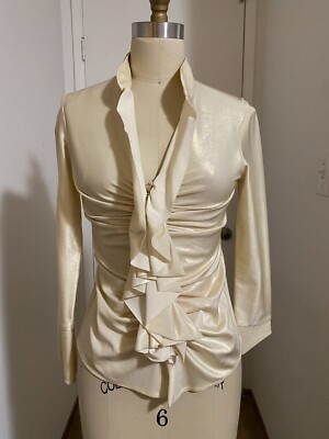 Custom made Sparkle Ivory Women Zipper Ruffles Shirt size s