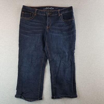 INC Jeans Women's Sz 14 Blue Dark Wash Capri Stretch Comfort Normcore