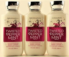 QTY 3 - Bath & Body Works TWISTED PEPPERMINT Body Lotion Moisturizer Cream 8oz