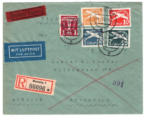 DANZIG Germany/Poland 1934 AIR MAIL Set{5} 1m High Value Reg' 1938 Sweden MA1898 - Picture 2 of 10