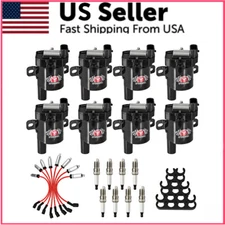 Set of 8 Round Ignition Coil Pack UF262 with Spark Plug and Wire For Chevy GMC