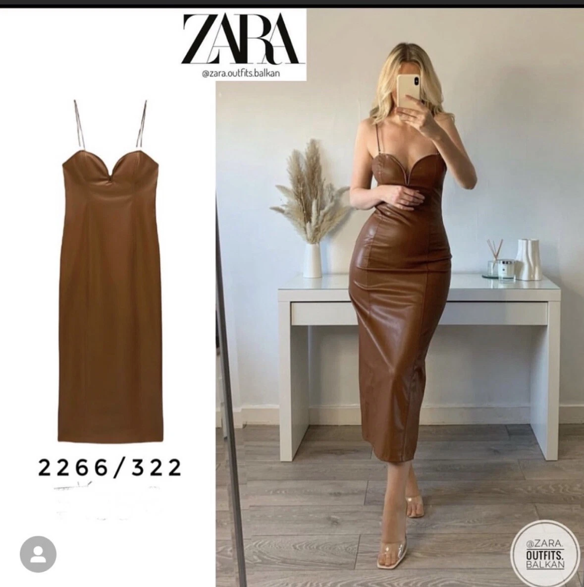 Zara Faux Leather Midi Dress Camel 2266/322 XS | eBay