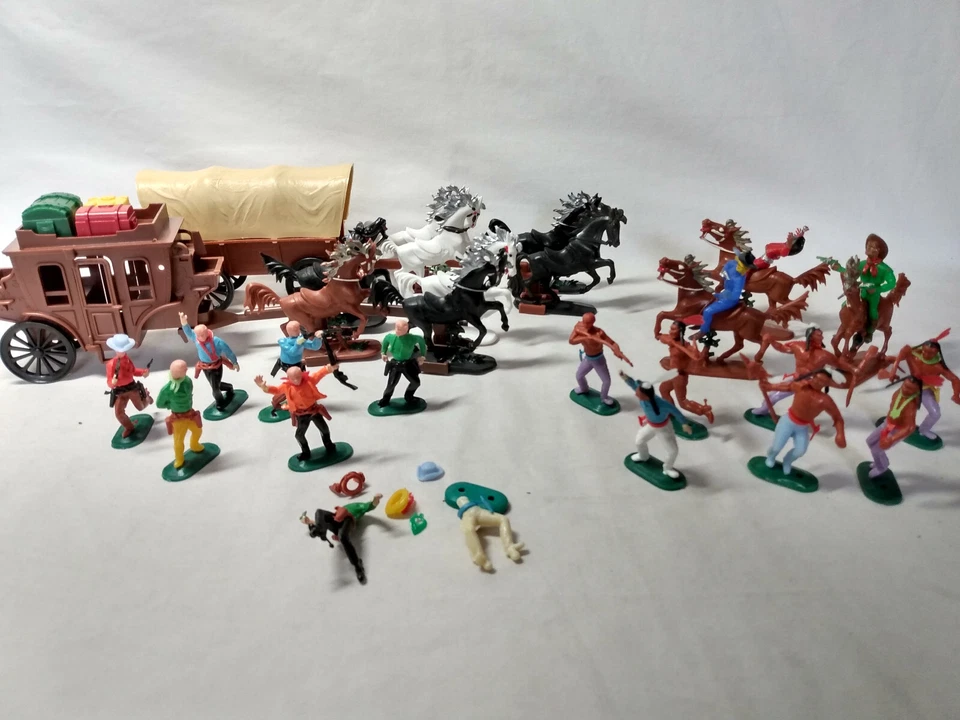 LOTE de vaqueros e indios de colección Reisler Swoppets vagón cubierto diligencia caballos Foto 2 de 4