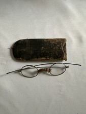 Antique Spectacle Wire Eyeglasses With Case Silver Tone SG8 Read