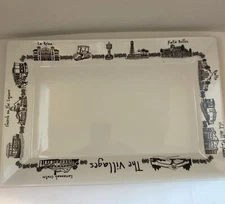 Florida VILLAGES Serving Tray Platter Dish White Black Sketch Landmarks 10x14