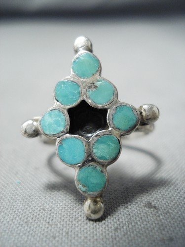MARVELOUS VINTAGE ZUNI BLUE GEM TURQUOISE STERLING SILVER RING OLD