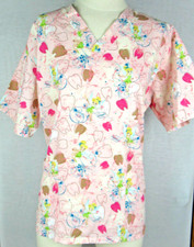 Womens Scrub Top Disney Pink Tinkerbell Tooth fairy Dental S Small EUC