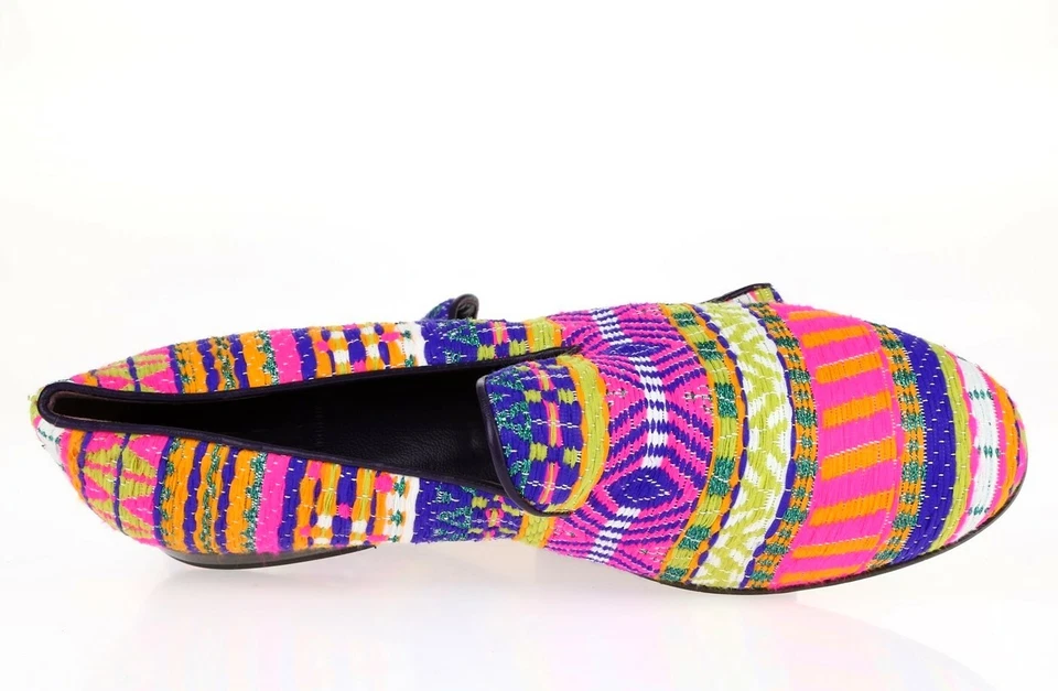 CB CECILIA BRINGHELI 226397 multi-color Aztec leather smokey loafers size 37.5 - Image 3 of 4