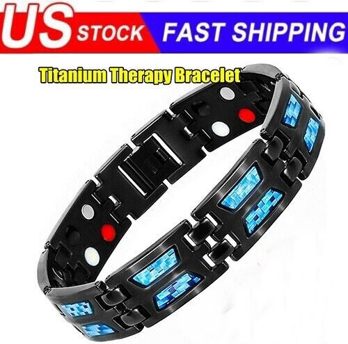 Carbon Blue Charm Magnetic Therapy Bracelet Unique Double Row Ultra Strength - Afbeelding 1 van 10