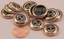 12 Pink Gold Tone Metal Hollow Back Anchor Nautical Buttons 3/4" 19MM # 6328