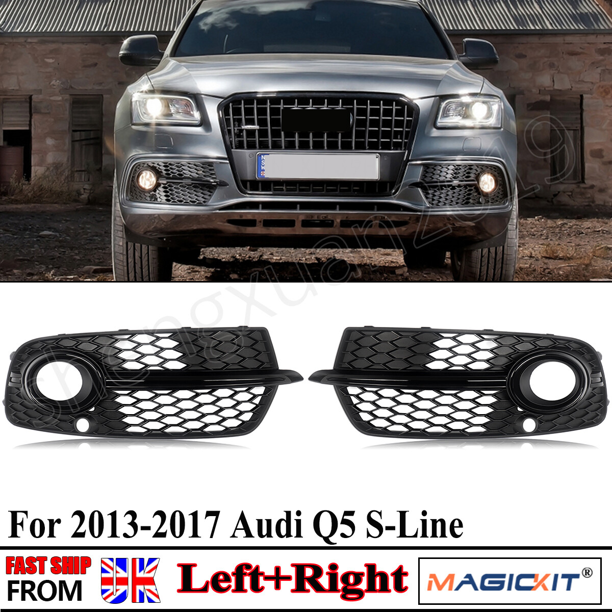 Front Bumper Fog Light Grill Grille Cover Fit Audi Q5 S-Line 2013-17 Black Pair