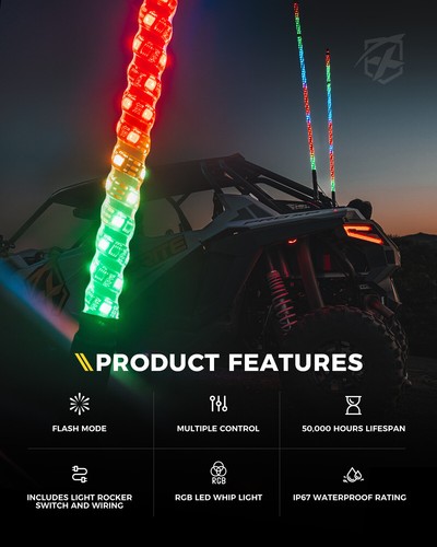 Luz látigo de antena LED RGB espiral con base de resorte y control remoto para UTV ATV Polaris RZR - Imagen 36 de 56