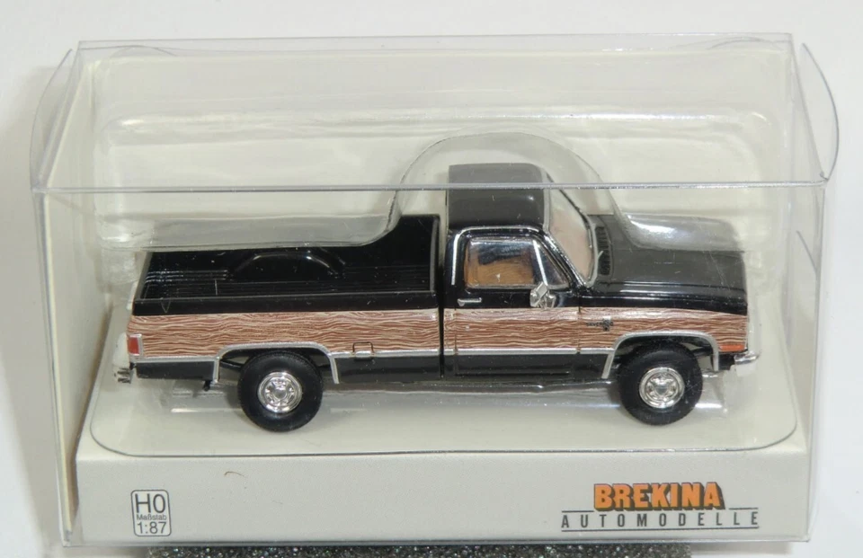 Chevrolet C 10 schwarz 1982 Woody 1 87 H0 Auto Modell 1 87 Brekina 19658