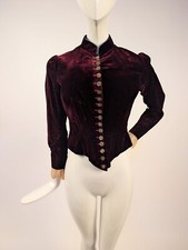 VICTORIAN 1880  S DEEP BURGUNDY WINE SILK VELVET BUSTLE BACK BODICE