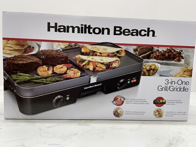 Hamilton Beach Black 3 in 1 Grill/Griddle- 38546 Brand New Never Opened
