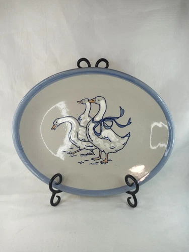 Vintage Louisville Stoneware Gaggle of Geese Made In Kentucky Blue Oval Platter